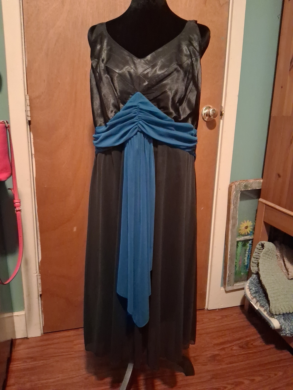 Timeless Elegance. Studio 1940 Black Maxi Dress with Blue Waist Sash